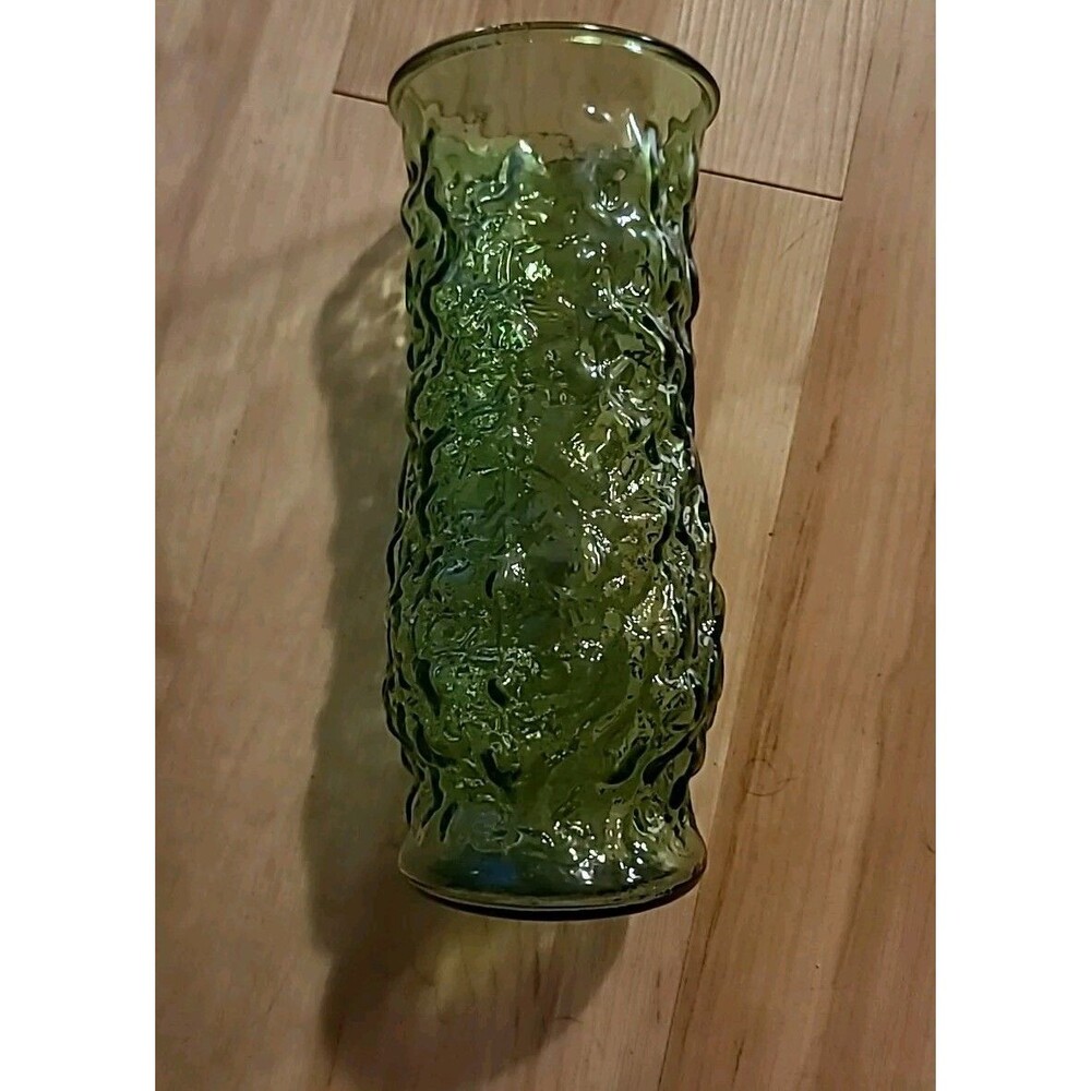 VTG* Crinkle Green Glass Floral Vase E. O. Brody Co. Cleveland Ohio 1950’s 9"